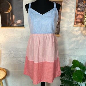 Cynthia Rowley 100% linen colorblock coastal sundress size 10 runs small